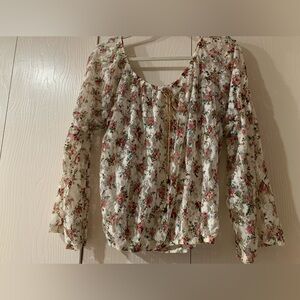 Dots Floral Print Long Sleeve Blouse